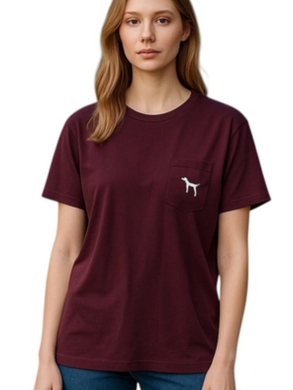 PINK Victoria's Secret Maroon Red Purple Pocket Tee with Dog Logo Size Small